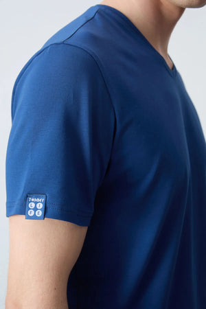 basic kisa kol standart kalip v yaka erkek t-shirt - 87912 - Justyol