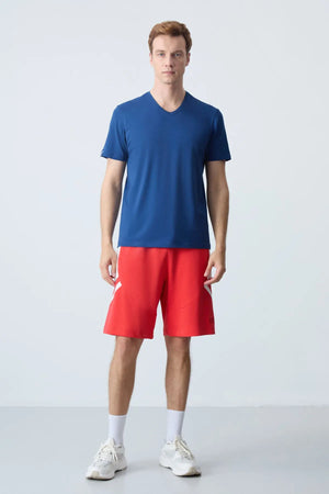 basic kisa kol standart kalip v yaka erkek t-shirt - 87912 - Justyol