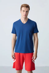 basic kisa kol standart kalip v yaka erkek t-shirt - 87912 - Justyol