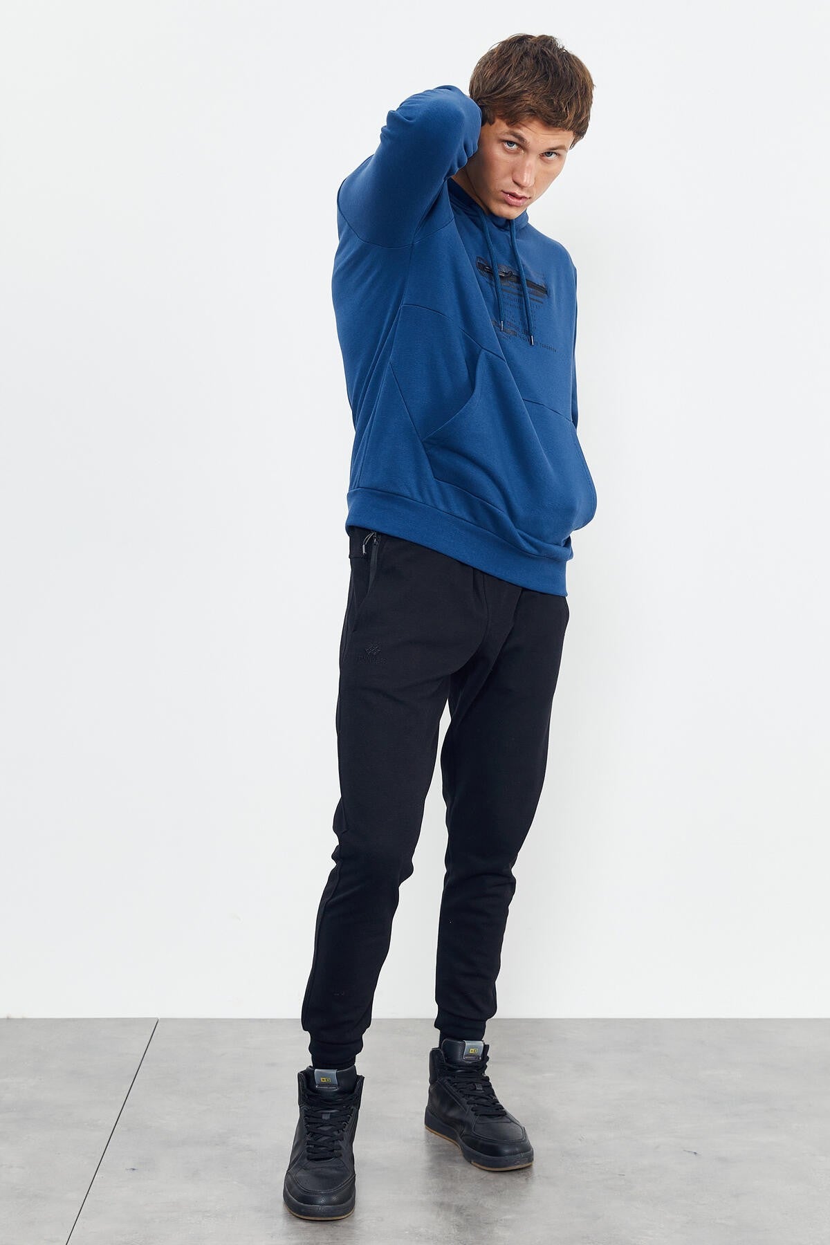baskili kapüşonlu kanguru cep rahat form erkek sweatshirt - 88019 - Justyol