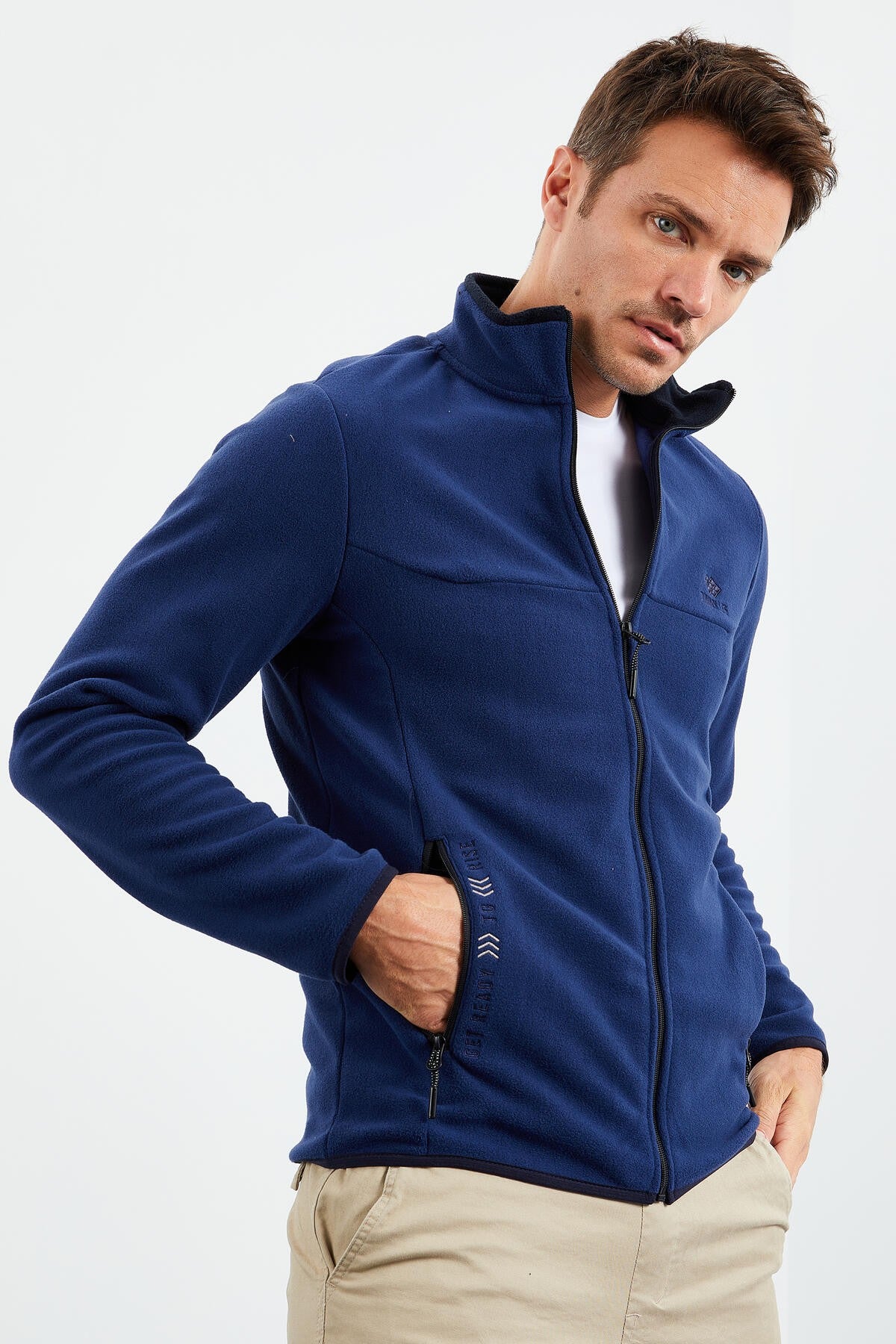 yazi nakişli dik yaka fermuarli standart kalip erkek sweatshirt polar - 87992 - Justyol