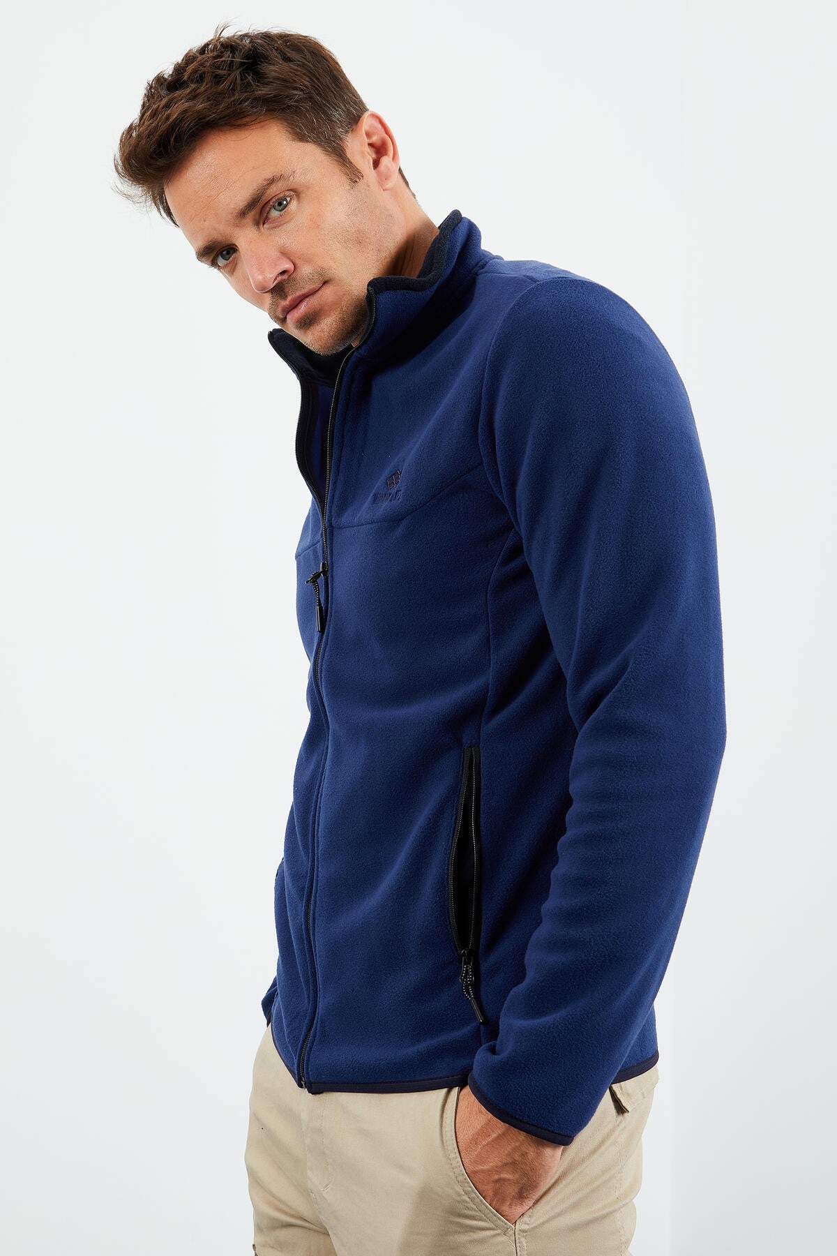 yazi nakişli dik yaka fermuarli standart kalip erkek sweatshirt polar - 87992 - Justyol