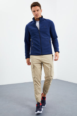 yazi nakişli dik yaka fermuarli standart kalip erkek sweatshirt polar - 87992 - Justyol
