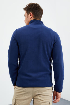 yazi nakişli dik yaka fermuarli standart kalip erkek sweatshirt polar - 87992 - Justyol