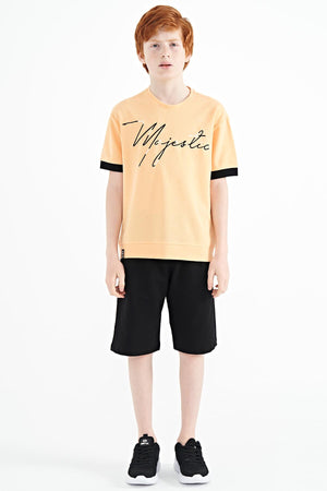 ön yazi nakişli o yaka oversize erkek çocuk t-shirt - 11147 - Justyol