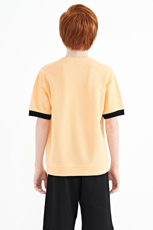 ön yazi nakişli o yaka oversize erkek çocuk t-shirt - 11147 - Justyol