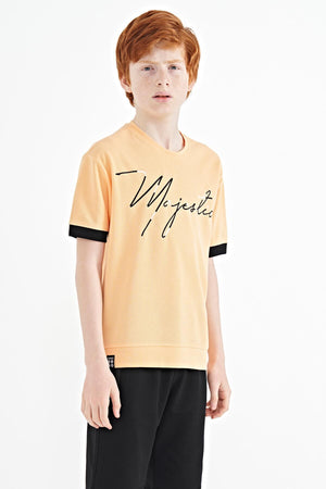 ön yazi nakişli o yaka oversize erkek çocuk t-shirt - 11147 - Justyol
