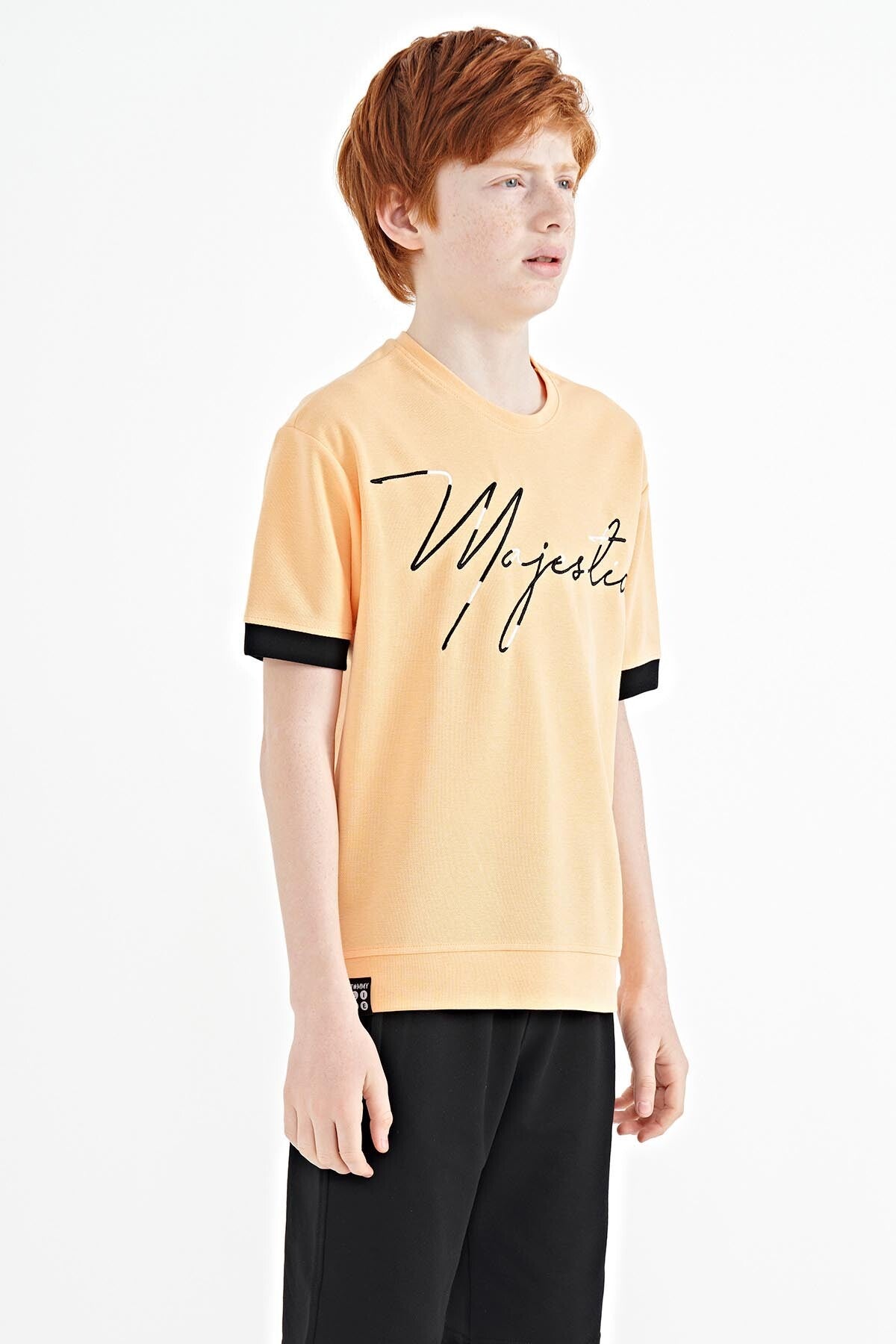 ön yazi nakişli o yaka oversize erkek çocuk t-shirt - 11147 - Justyol