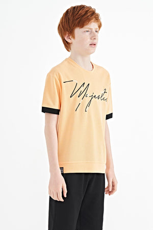 ön yazi nakişli o yaka oversize erkek çocuk t-shirt - 11147 - Justyol