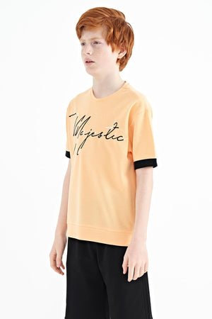 ön yazi nakişli o yaka oversize erkek çocuk t-shirt - 11147 - Justyol
