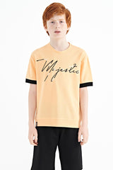 ön yazi nakişli o yaka oversize erkek çocuk t-shirt - 11147 - Justyol