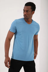 basic kisa kol standart kalip v yaka erkek t-shirt - 87912 - Justyol