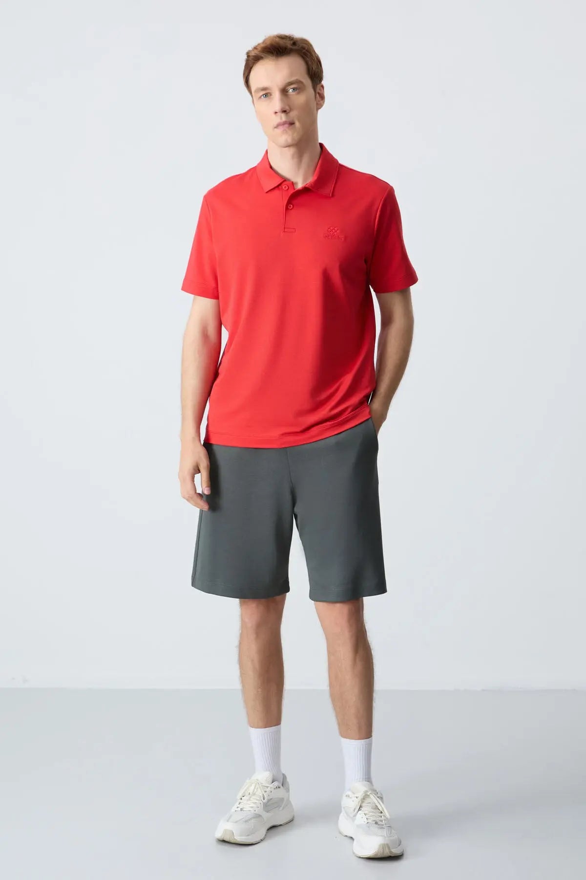 basic logolu standart kalip triko polo yaka erkek t-shirt - 87748 - Justyol