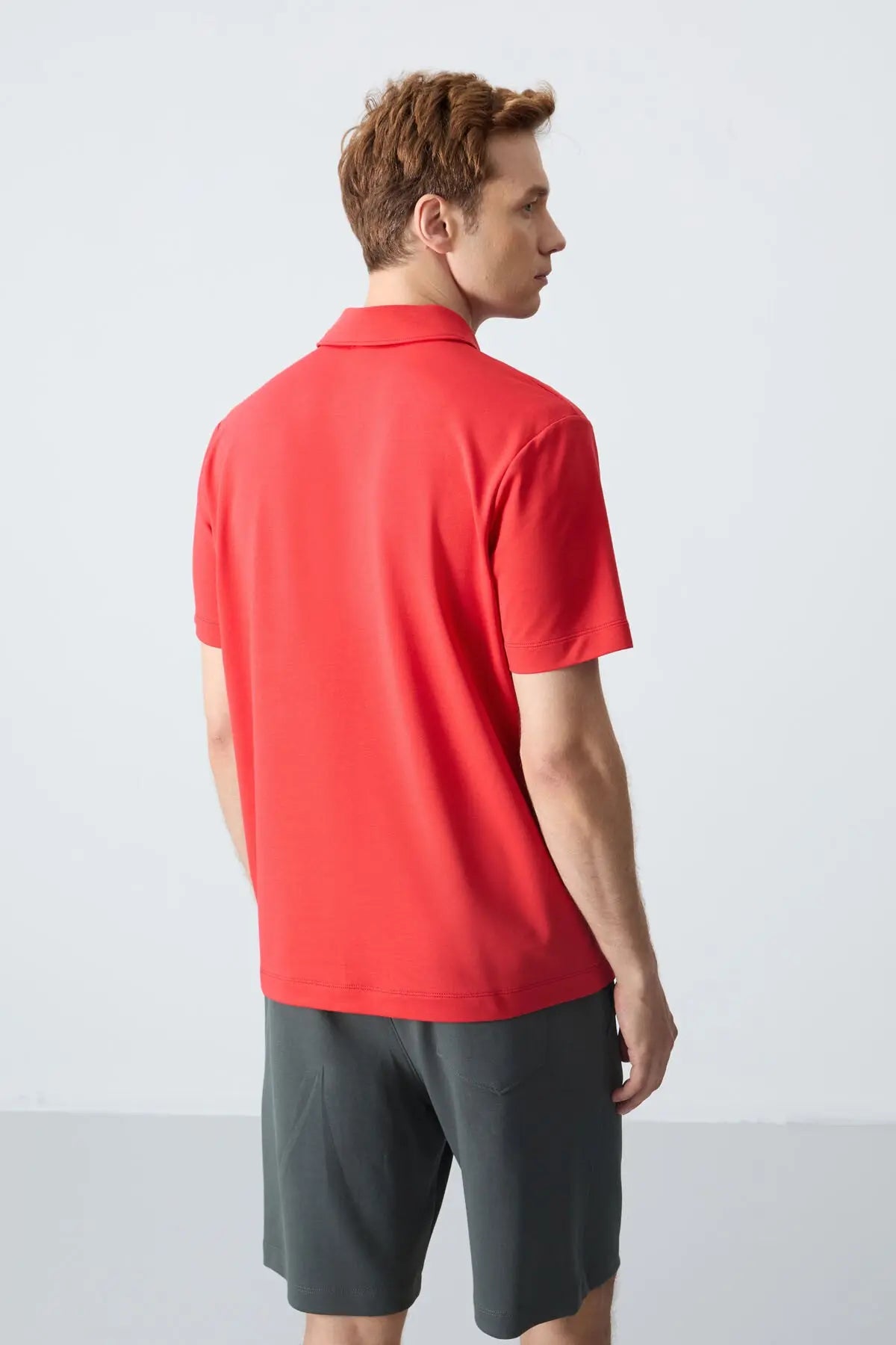 basic logolu standart kalip triko polo yaka erkek t-shirt - 87748 - Justyol
