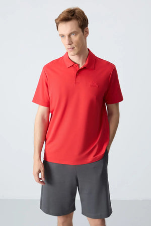 basic logolu standart kalip triko polo yaka erkek t-shirt - 87748 - Justyol