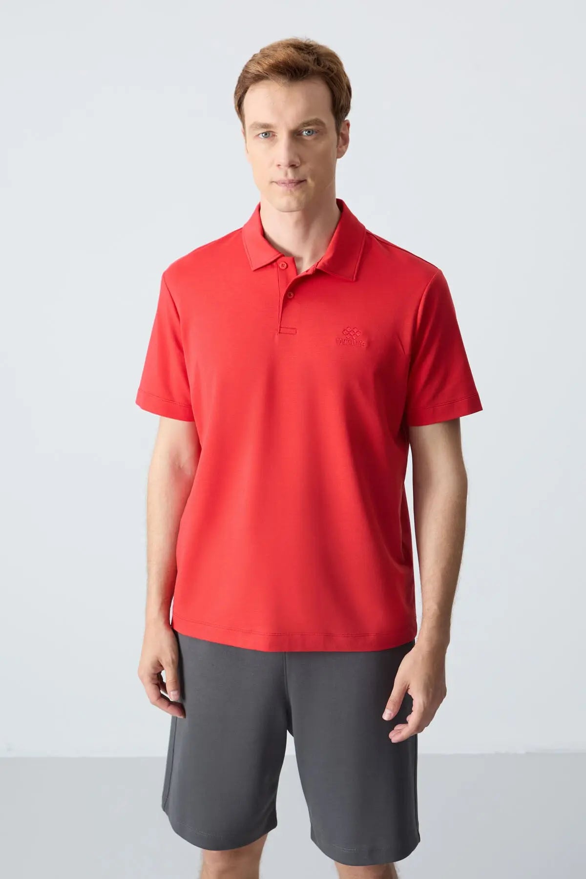 basic logolu standart kalip triko polo yaka erkek t-shirt - 87748 - Justyol
