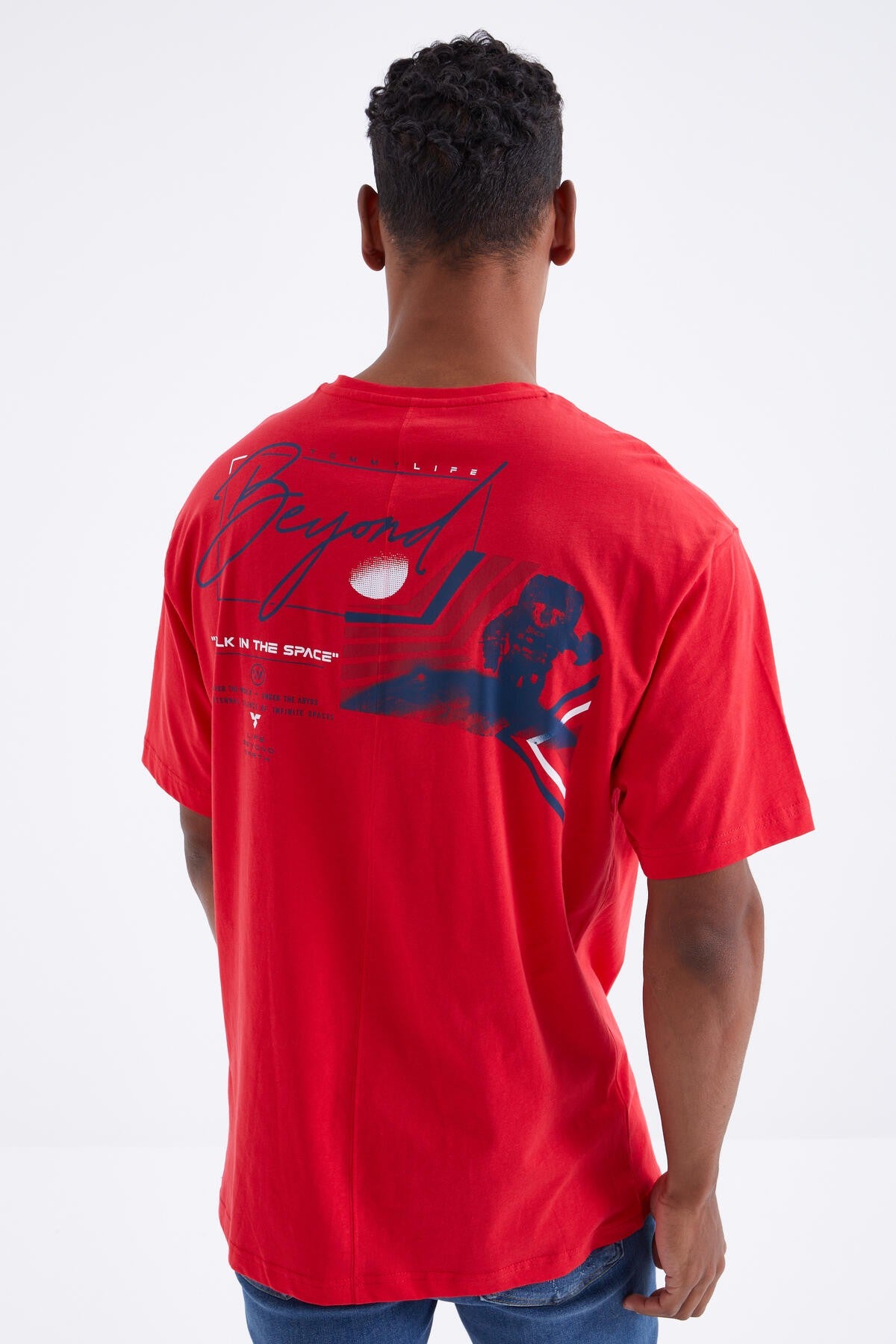 baski detayli o yaka erkek oversize t-shirt - 88099 - Justyol