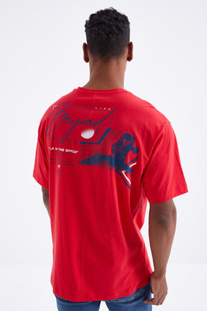 baski detayli o yaka erkek oversize t-shirt - 88099 - Justyol