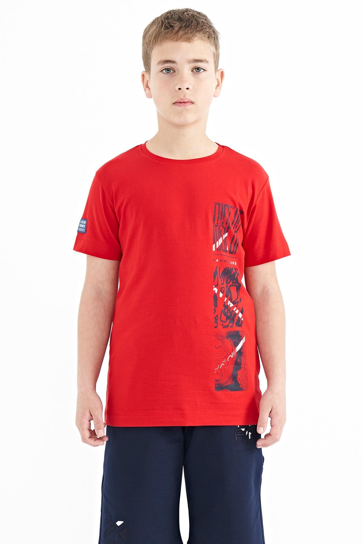 baski detayli o yaka standart kalip erkek çocuk t-shirt - 11104 - Justyol