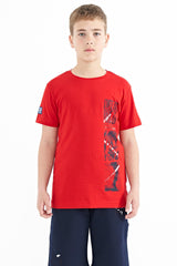 baski detayli o yaka standart kalip erkek çocuk t-shirt - 11104 - Justyol