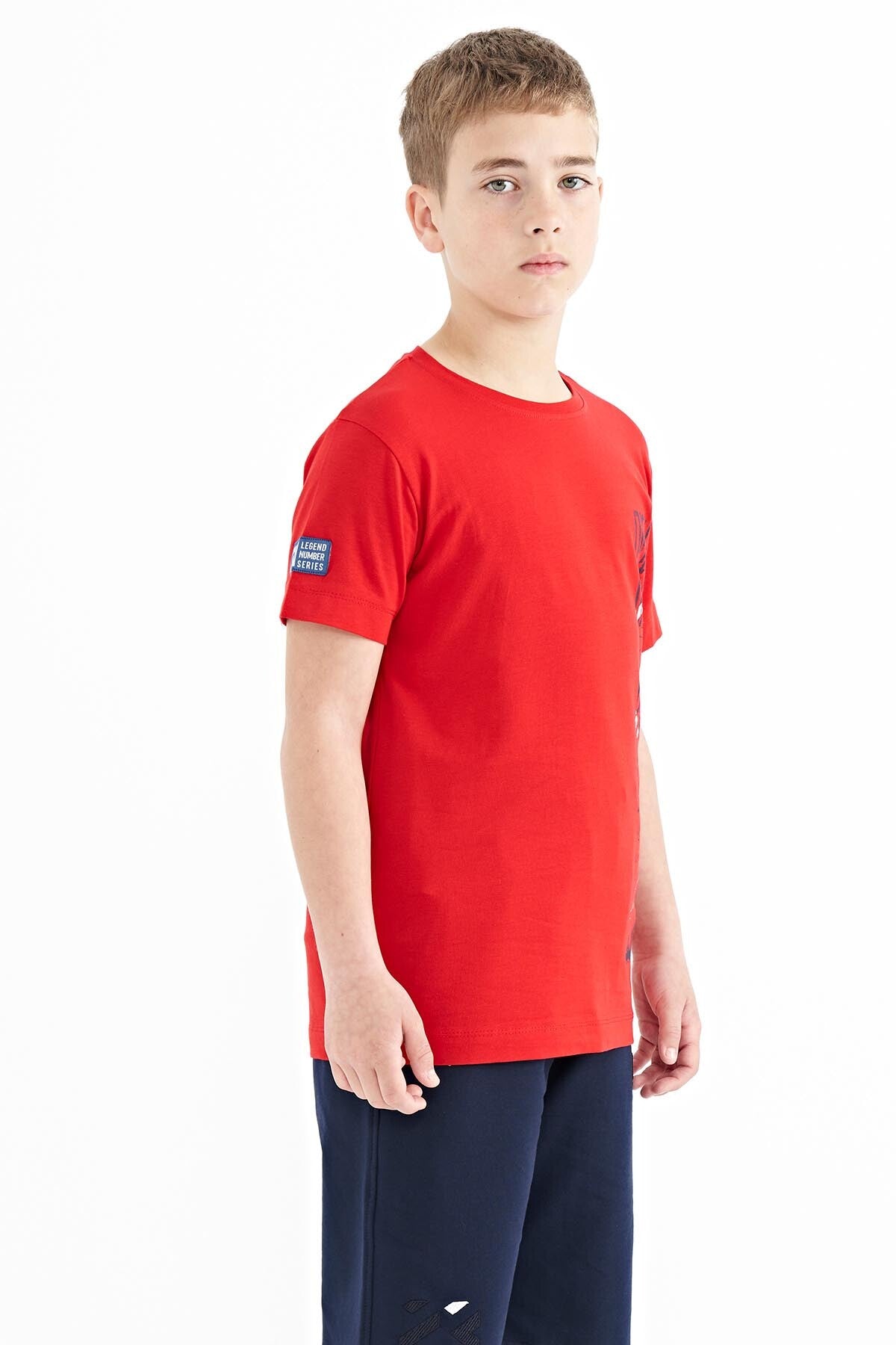 baski detayli o yaka standart kalip erkek çocuk t-shirt - 11104 - Justyol