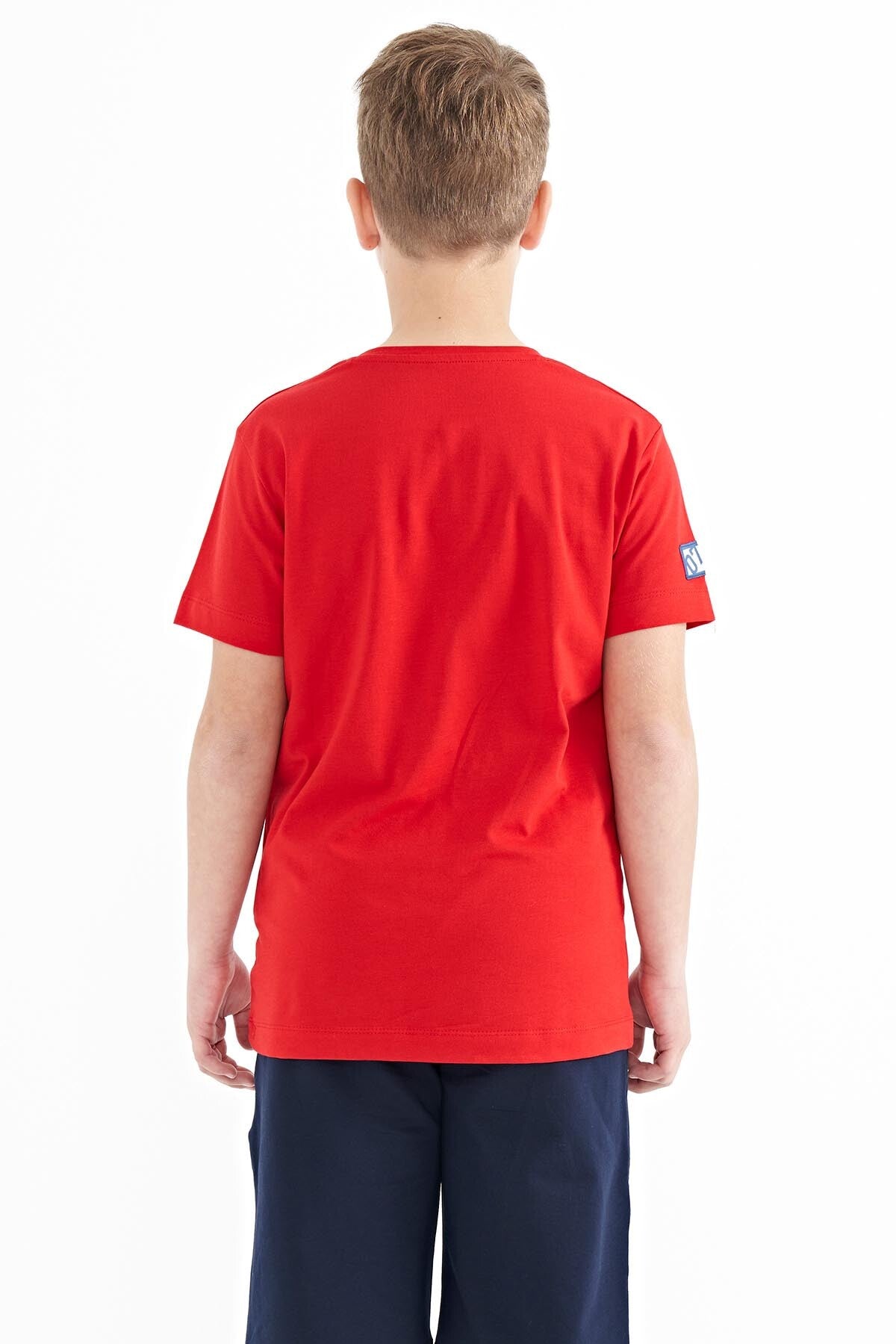 baski detayli o yaka standart kalip erkek çocuk t-shirt - 11104 - Justyol