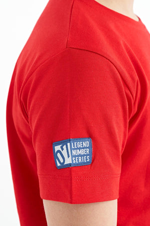 baski detayli o yaka standart kalip erkek çocuk t-shirt - 11104 - Justyol