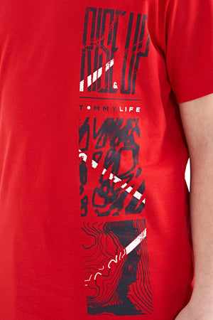 baski detayli o yaka standart kalip erkek çocuk t-shirt - 11104 - Justyol