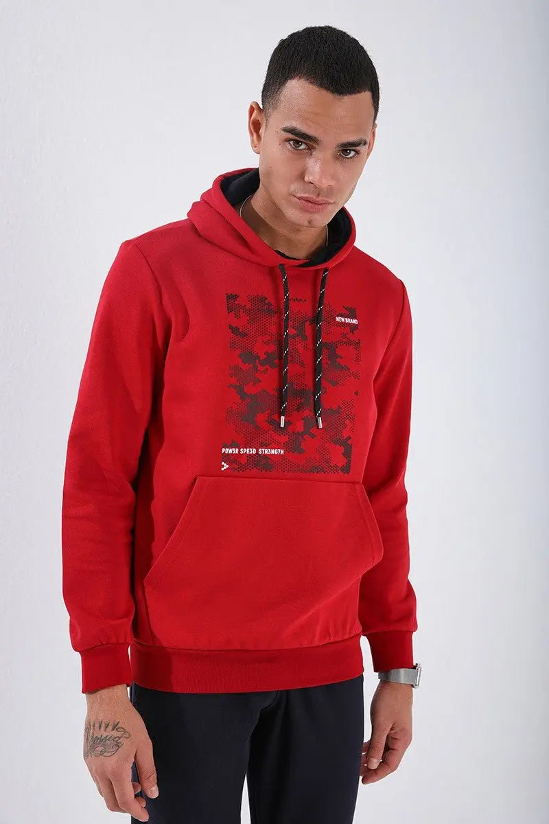 kamuflaj desen baskili standart kalip kapüşonlu erkek sweatshirt - 87884 - Justyol