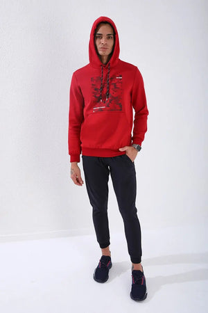 kamuflaj desen baskili standart kalip kapüşonlu erkek sweatshirt - 87884 - Justyol