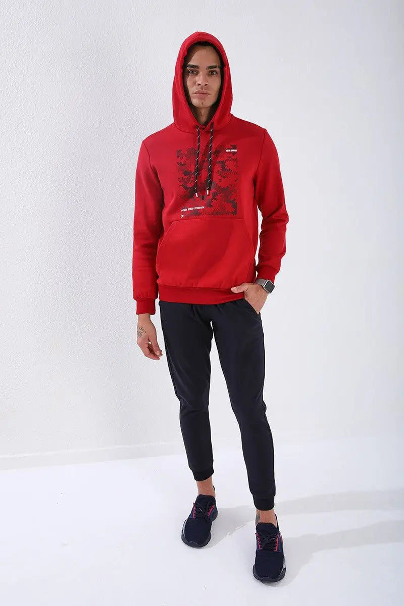 kamuflaj desen baskili standart kalip kapüşonlu erkek sweatshirt - 87884 - Justyol