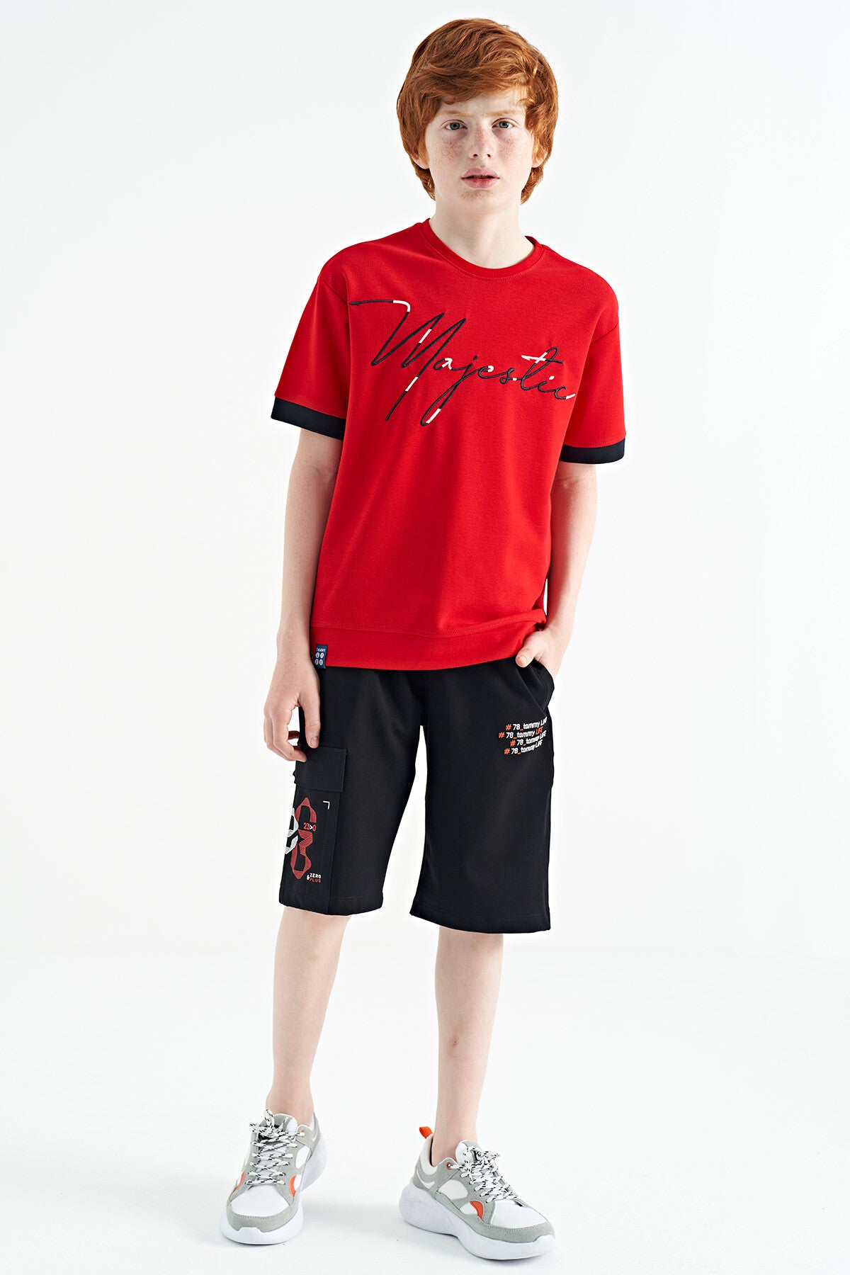 ön yazi nakişli o yaka oversize erkek çocuk t-shirt - 11147 - Justyol