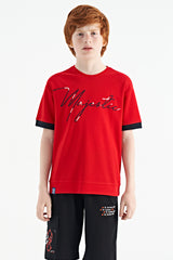 ön yazi nakişli o yaka oversize erkek çocuk t-shirt - 11147 - Justyol
