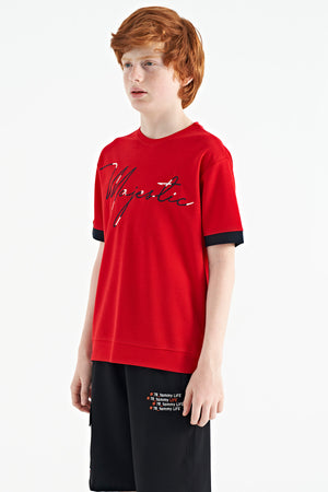 ön yazi nakişli o yaka oversize erkek çocuk t-shirt - 11147 - Justyol