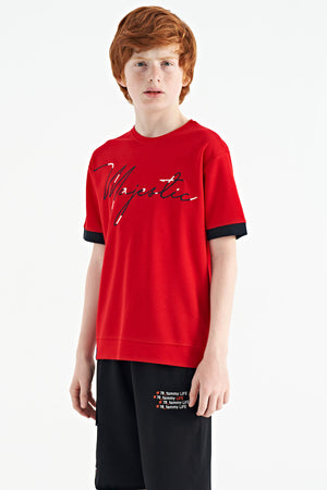 ön yazi nakişli o yaka oversize erkek çocuk t-shirt - 11147 - Justyol