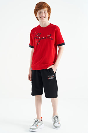 ön yazi nakişli o yaka oversize erkek çocuk t-shirt - 11147 - Justyol