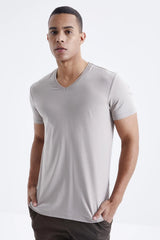 basic kisa kol standart kalip v yaka erkek t-shirt - 87912 - Justyol