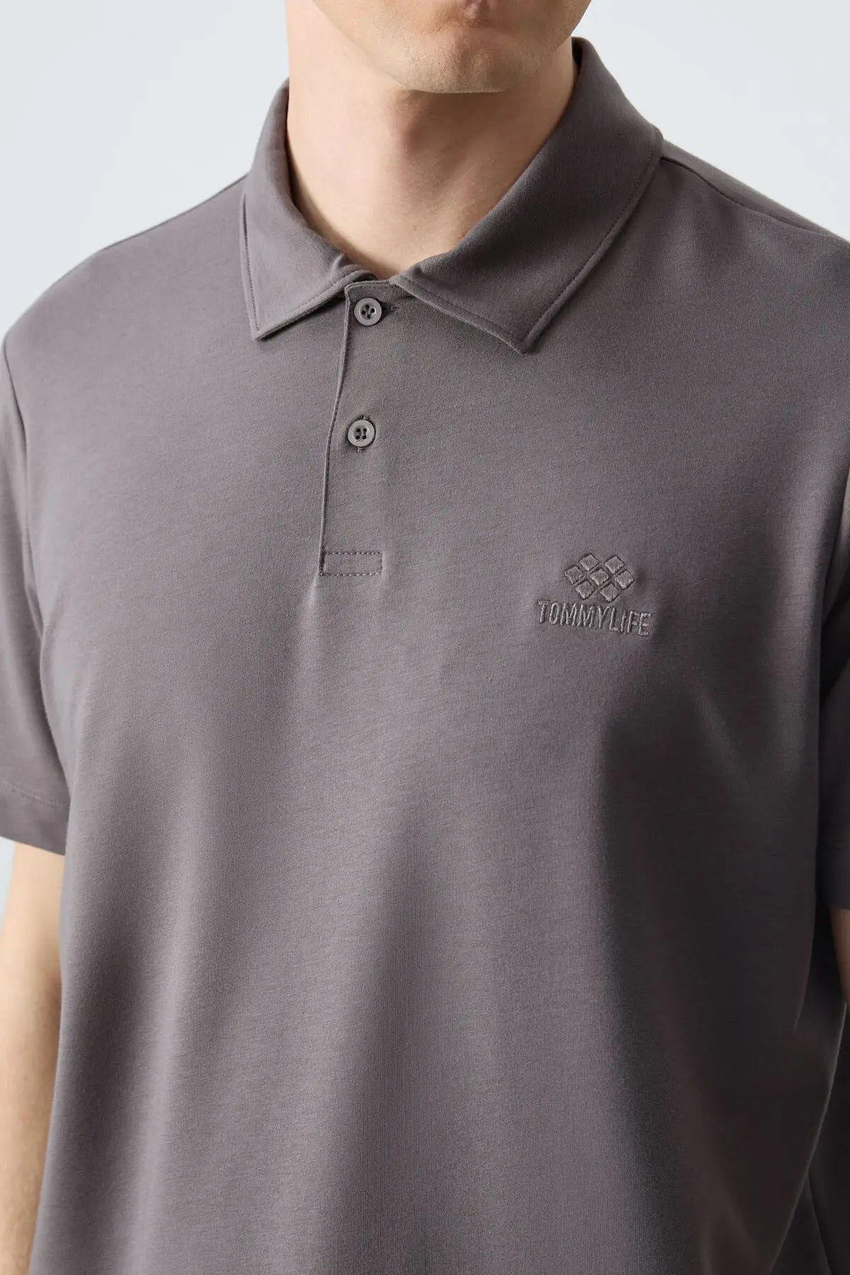 basic logolu standart kalip triko polo yaka erkek t-shirt - 87748 - Justyol