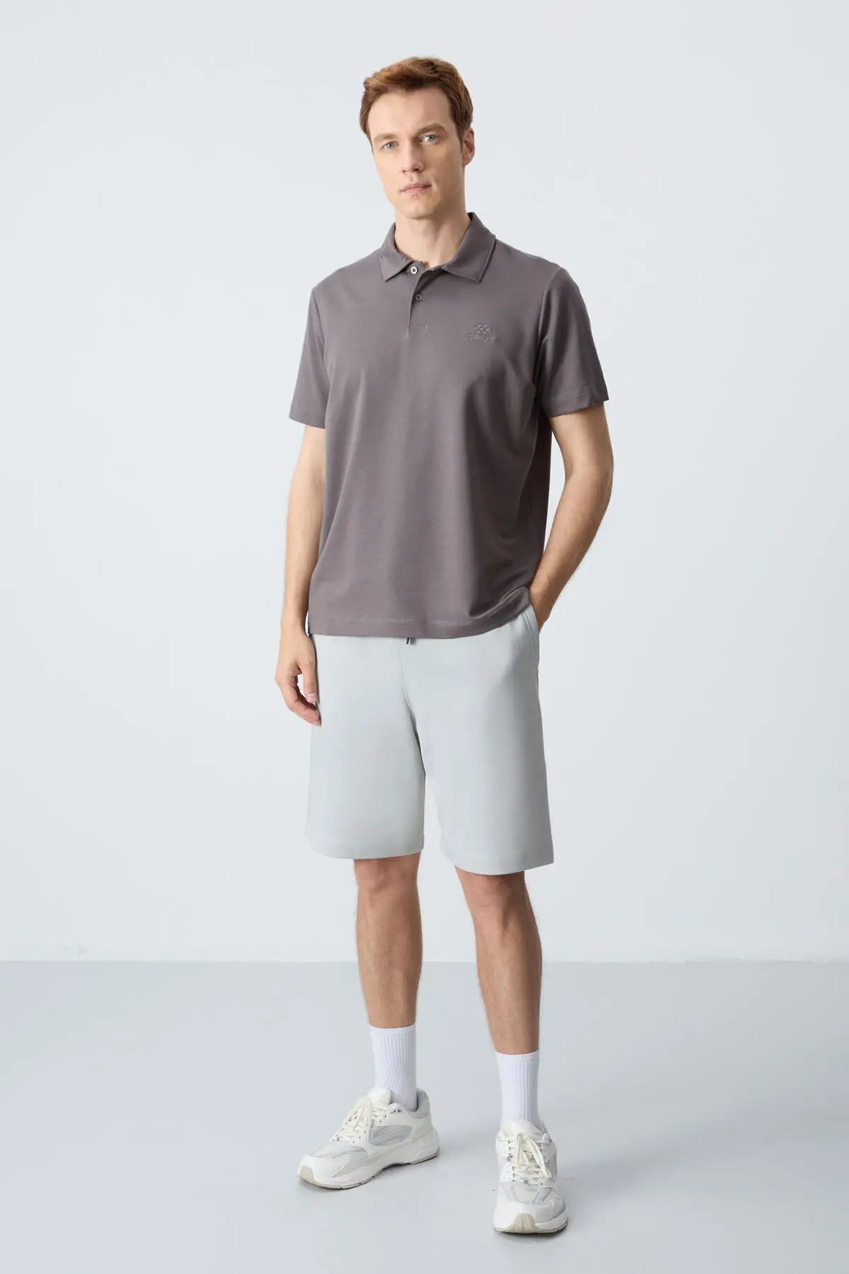 basic logolu standart kalip triko polo yaka erkek t-shirt - 87748 - Justyol