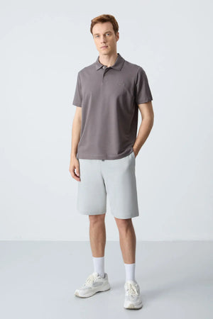 basic logolu standart kalip triko polo yaka erkek t-shirt - 87748 - Justyol
