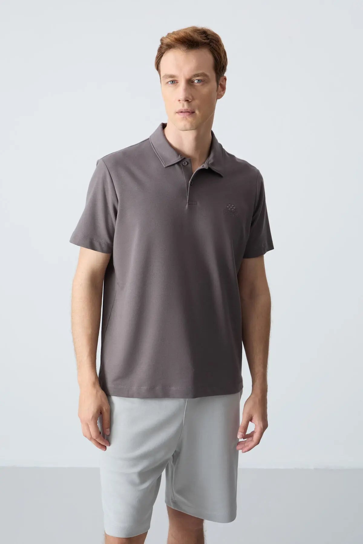 basic logolu standart kalip triko polo yaka erkek t-shirt - 87748 - Justyol