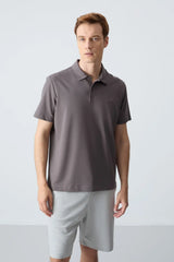 basic logolu standart kalip triko polo yaka erkek t-shirt - 87748 - Justyol
