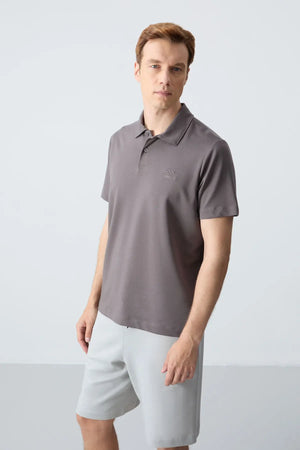 basic logolu standart kalip triko polo yaka erkek t-shirt - 87748 - Justyol