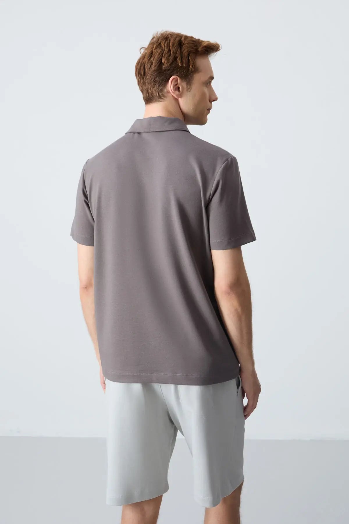 basic logolu standart kalip triko polo yaka erkek t-shirt - 87748 - Justyol
