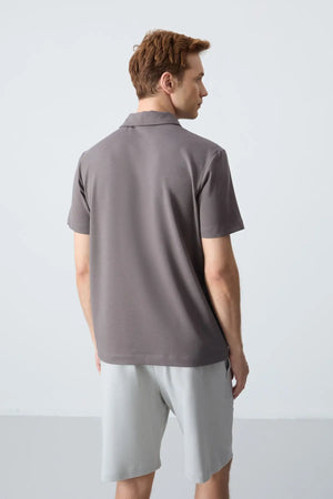 basic logolu standart kalip triko polo yaka erkek t-shirt - 87748 - Justyol