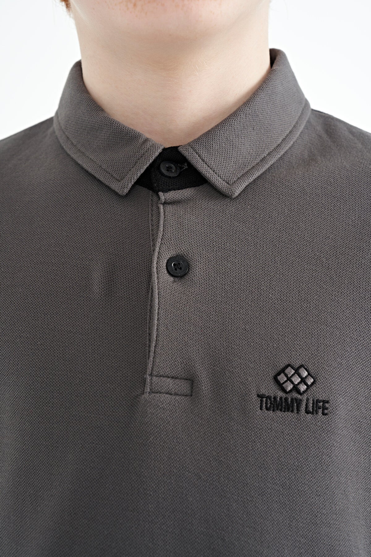 kol baski detayli standart kalip polo yaka erkek çocuk t-shirt - 11093 - Justyol
