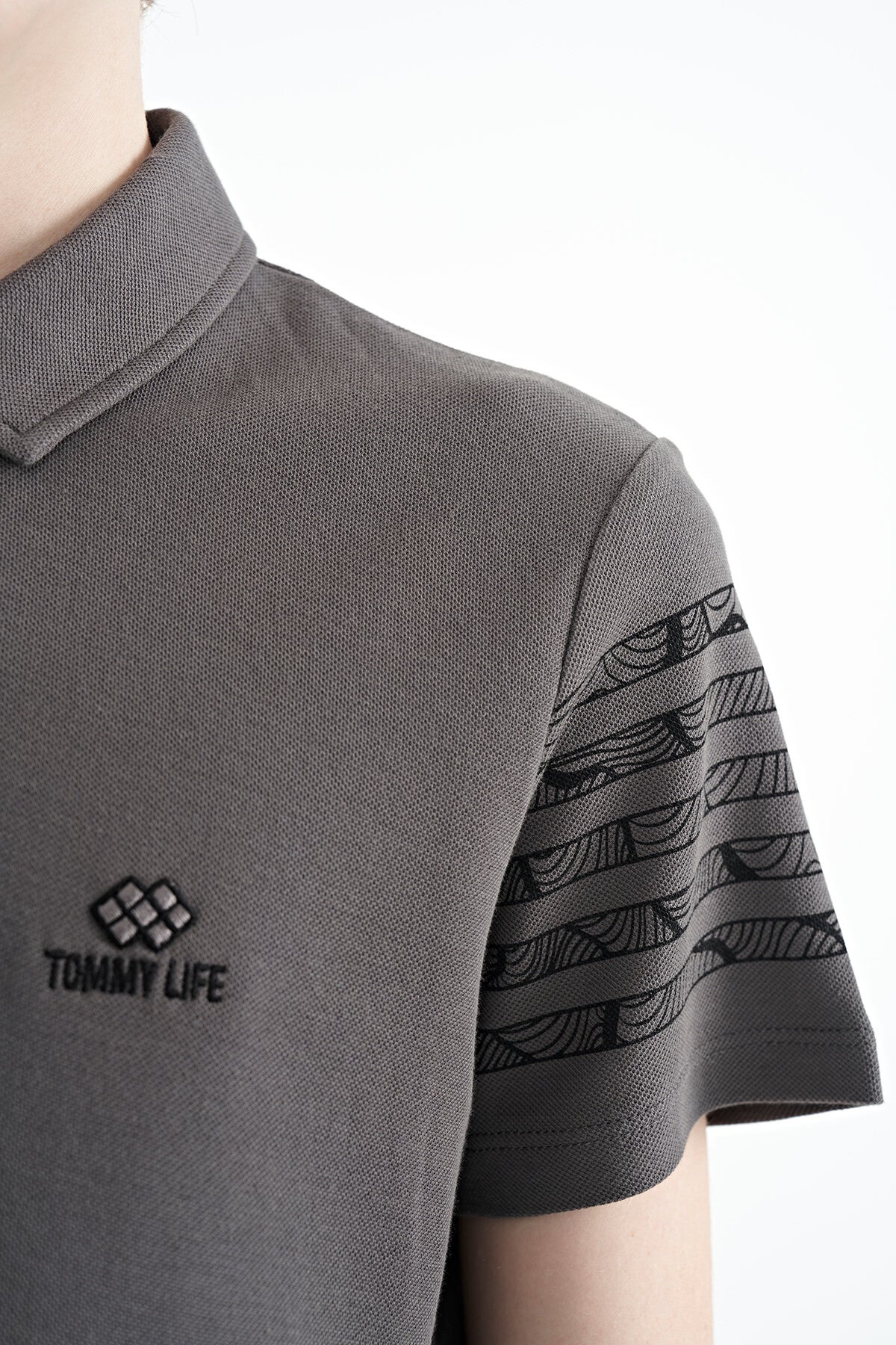 kol baski detayli standart kalip polo yaka erkek çocuk t-shirt - 11093 - Justyol