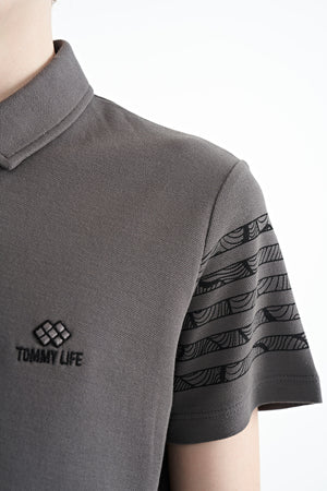 kol baski detayli standart kalip polo yaka erkek çocuk t-shirt - 11093 - Justyol