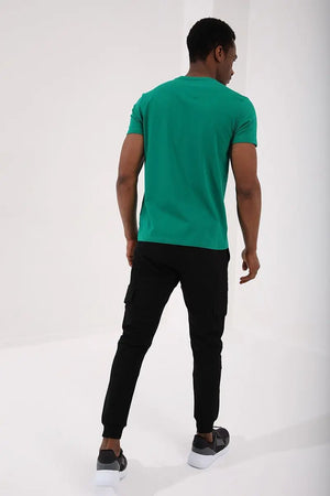 basic kisa kol standart kalip v yaka erkek t-shirt - 87912 - Justyol