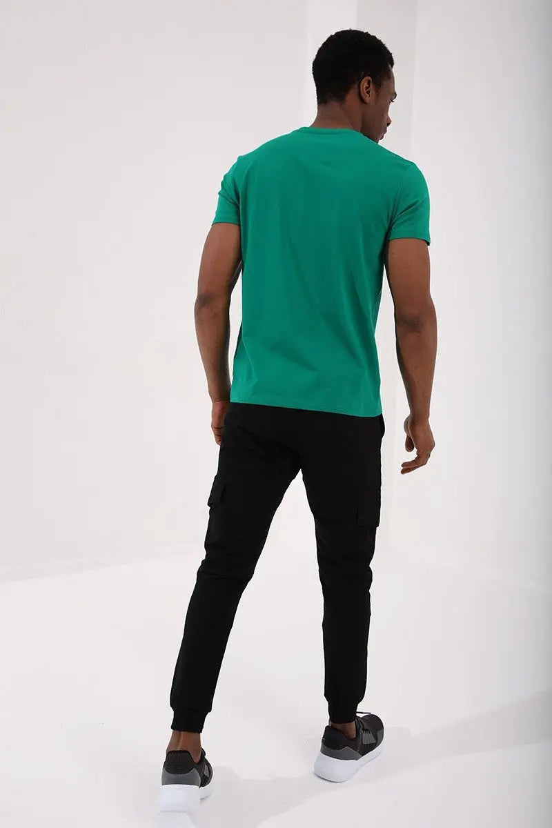 basic kisa kol standart kalip v yaka erkek t-shirt - 87912 - Justyol